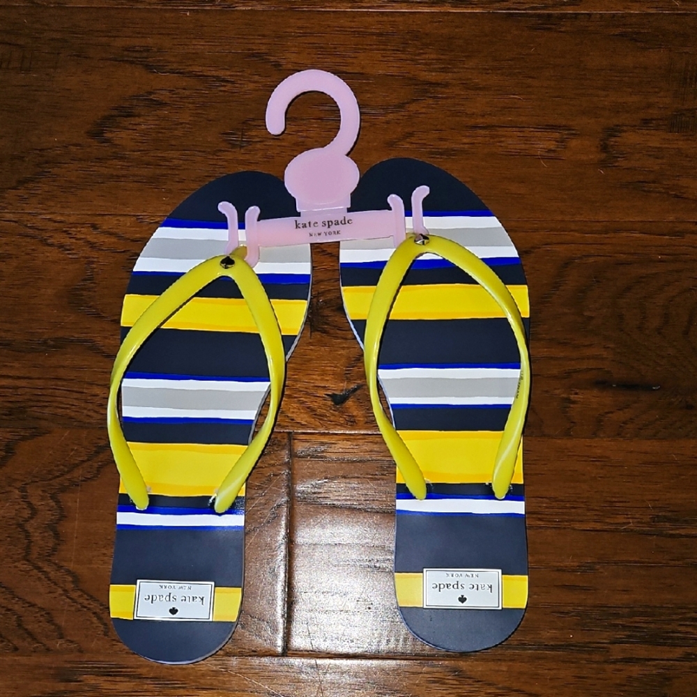 Kate Spade Womens Feldon Yellow and Blue Striped Flip Flops 11